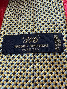 Brooks Brothers 346 Pure Silk Tie Gold Navy Geometric Woven Pattern Made in USA